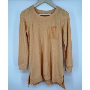 Soft Surroundings Waffle Knit Henley Long Sleeve Orange Top Women’s Size Medium